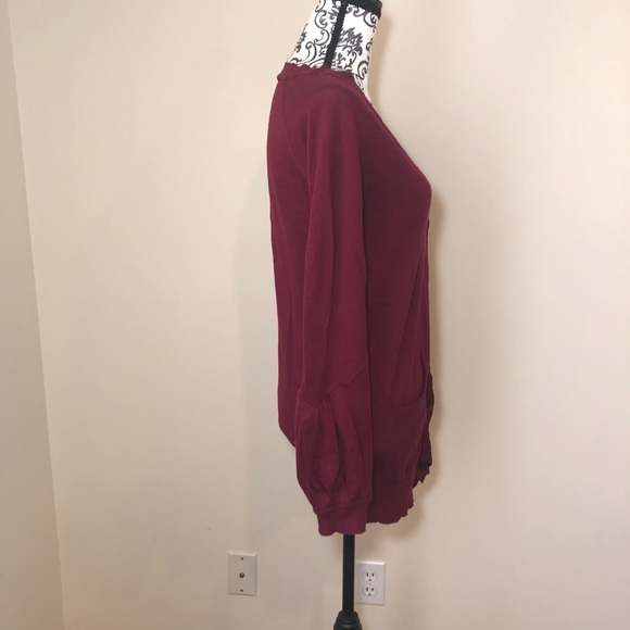 Free People Maroon Bishop Sleeve Cardigan Sweater - Picture 3 of 13